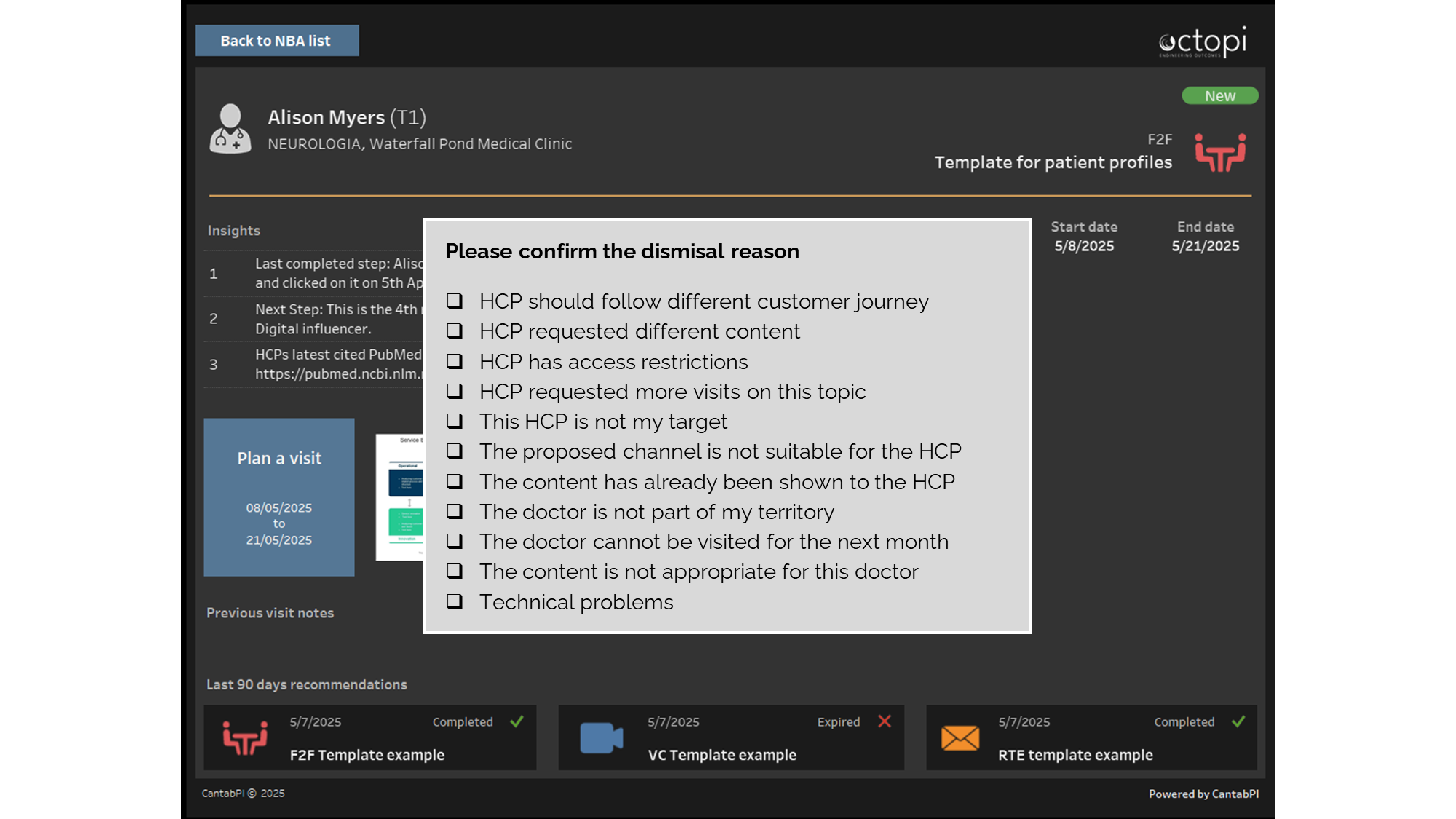 Figure 6: Feedback form deployed within a Next Best Action platform